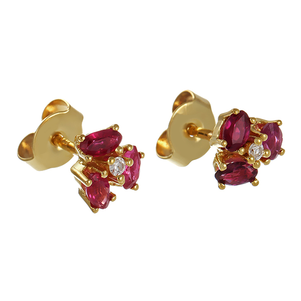 Ohrstecker, 14K, Gelbgold, Rubine, Brillanten 