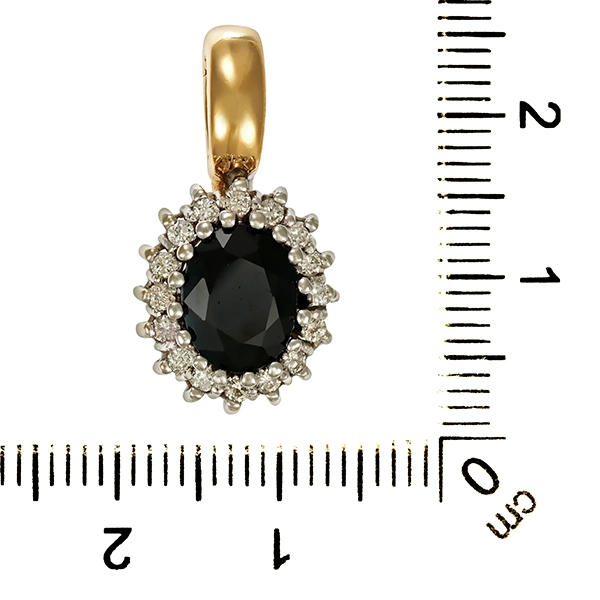 Anhänger, 14K, Gelb-/Weißgold, Saphir, Brillanten