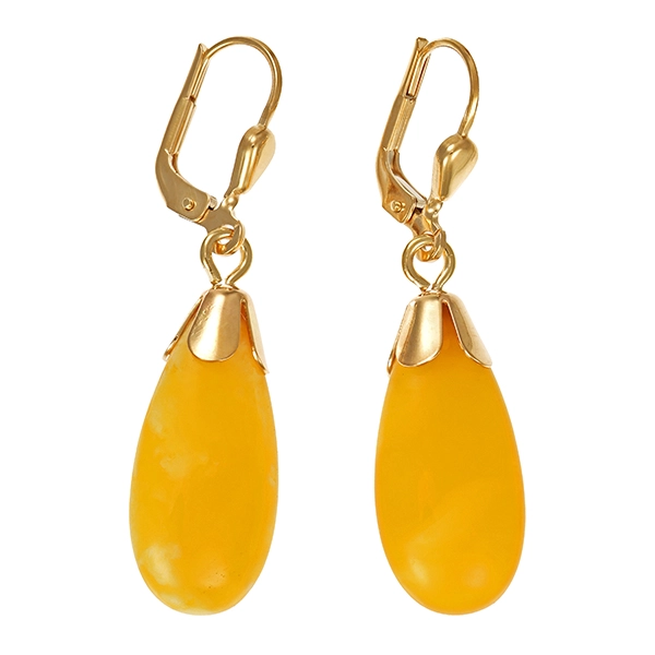 Ohrhänger, 14K, Gelbgold, Honigbernstein
