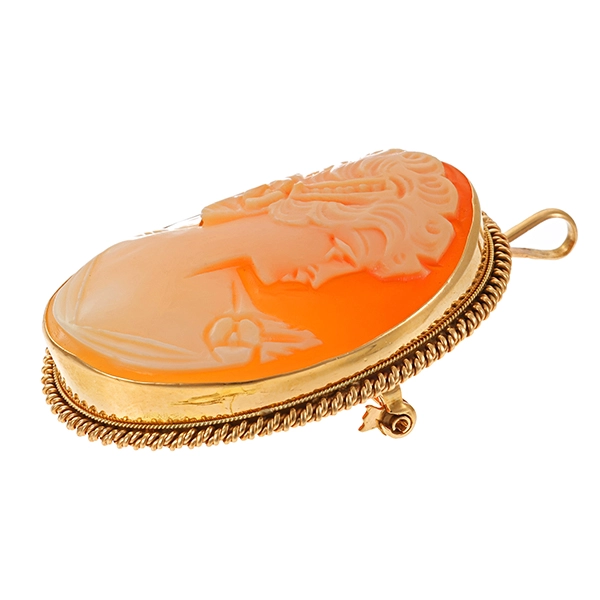 Brosche, 14K, Gelbgold, Anhänger, Gemme