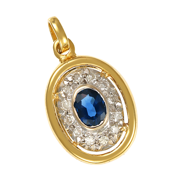 Anhänger, 14K, Gelb-/Weißgold, Saphir, Diamant