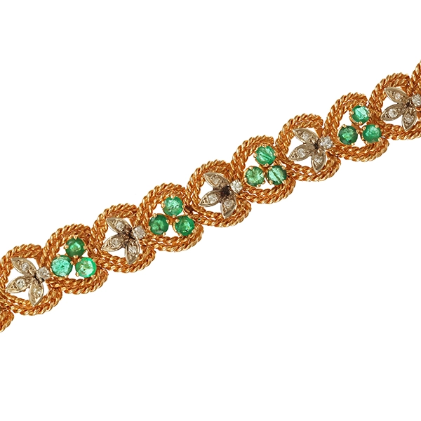 Armband, 18K, Gelb-/Weißgold, Smaragde, Diamanten
