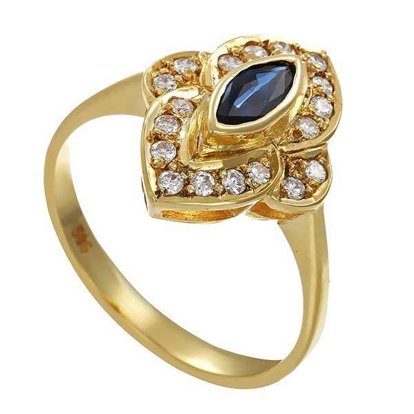 Ring, 14K, Gelbgold, Saphir, Brillanten