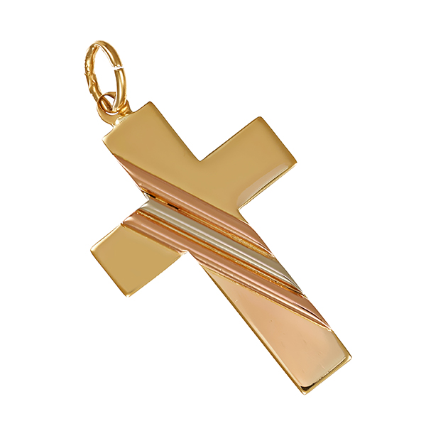 Anhänger, 14K, Tricolor, Kreuz