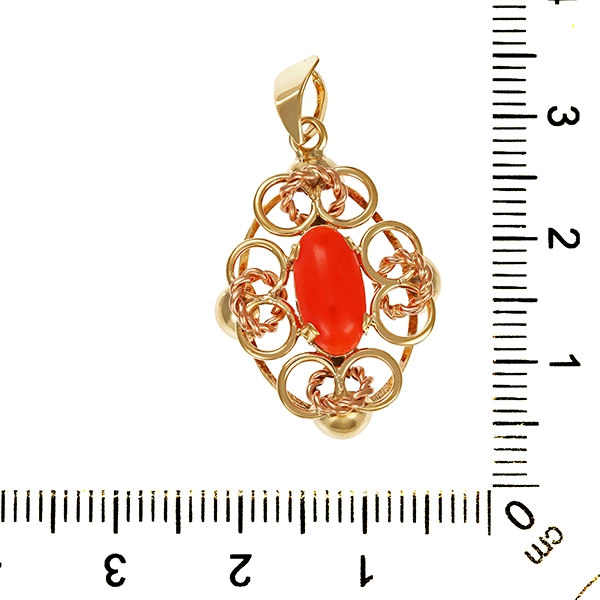 Anhänger, 14K, Gelb-/Rotgold , Koralle