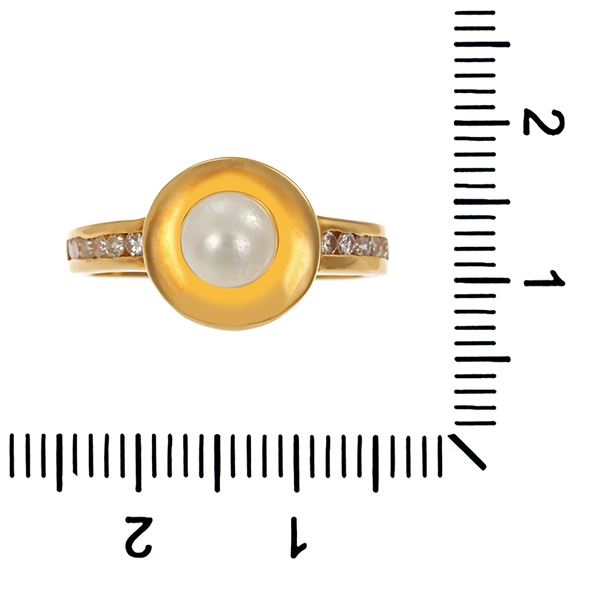 Ring, 14K, Gelbgold, Perle, Diamant