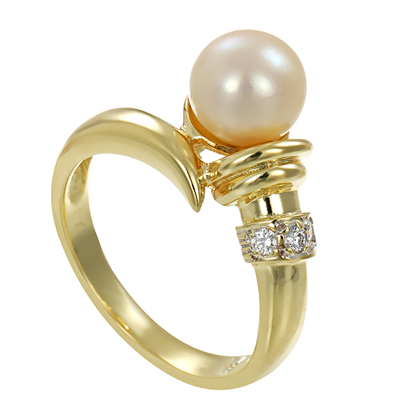 Ring, 14K, Gelb-/Weißgold, Perle, Brillanten