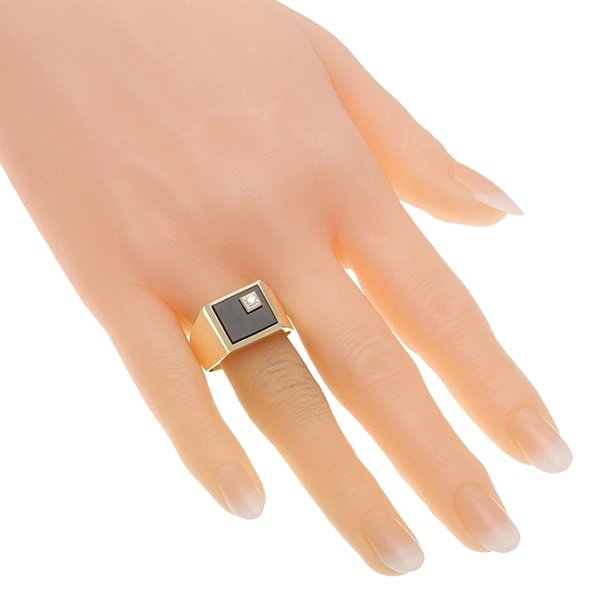 Herrenring, 14K, Gelbgold, Onyx, Brillant