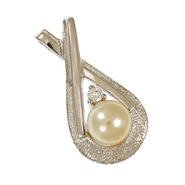 Anhänger, 14K, Weißgold, Brillant, Perle