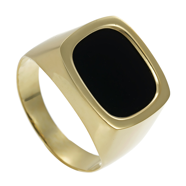 Herrenring, 14K, Gelbgold, Onyx