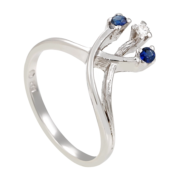 Ring, 14K, Weißgold, Brillant, Saphir