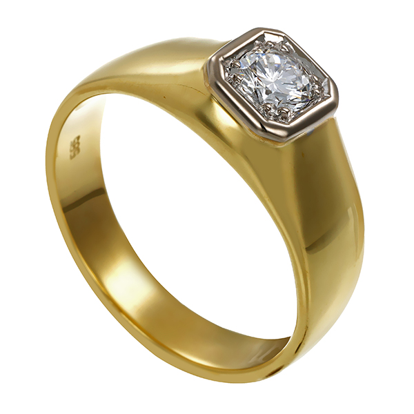 Herrenring, 14K, Gelb-/Weißgold, Brillant 0,50 ct