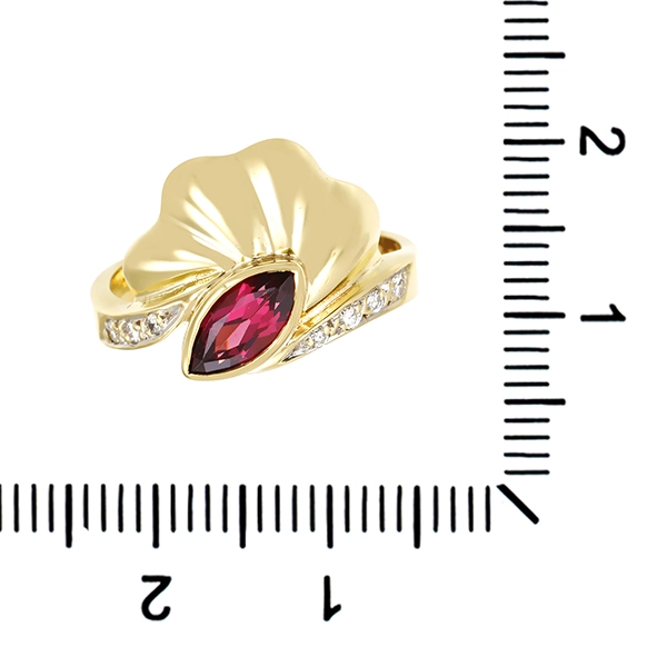 Ring, 14K, Gelb-/Weißgold, Almandin, Brillanten