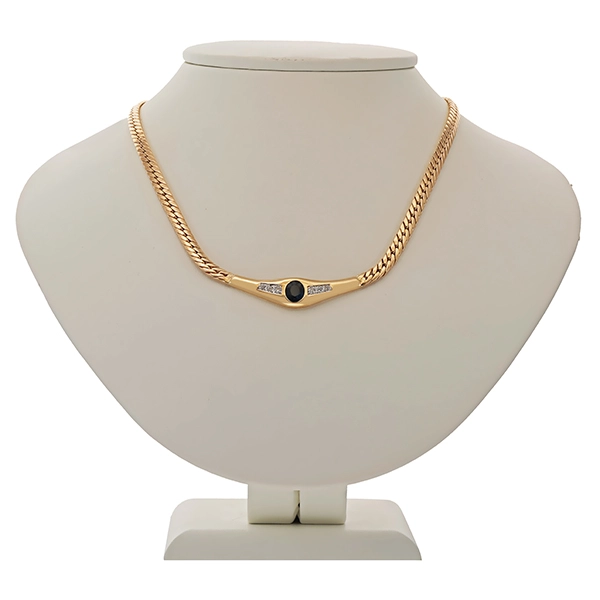 Collier, 14K, Gelbgold, Saphir, Brillanten