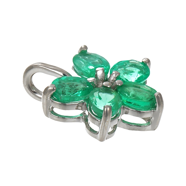 Anhänger, 14K, Weißgold, Smaragd, Blume