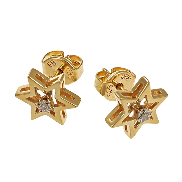 Ohrstecker, 14K, Gelb-/Weißgold, Zirkonia, Sterne