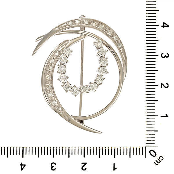 Brosche, 18K, Weißgold, Brillanten, Diamanten