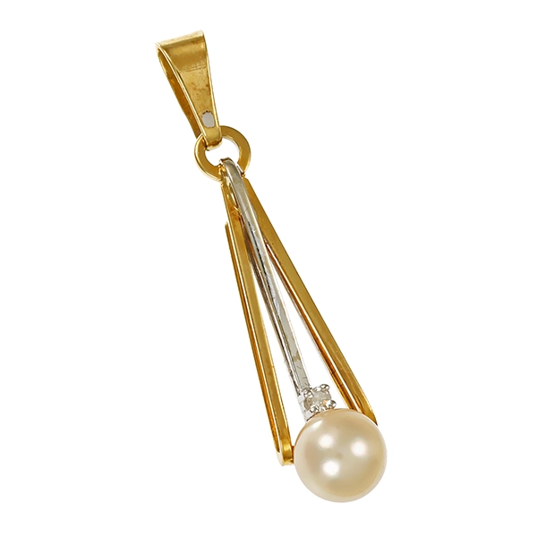Anhänger, 14K, Gelbgold, Perle, Diamant