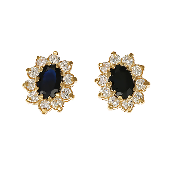 Ohrstecker, 14K, Gelbgold, Saphire, Zirkonia