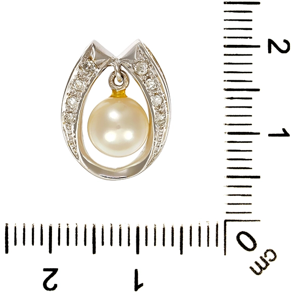 Anhänger, 14K, Weißgold, Perle, Diamanten