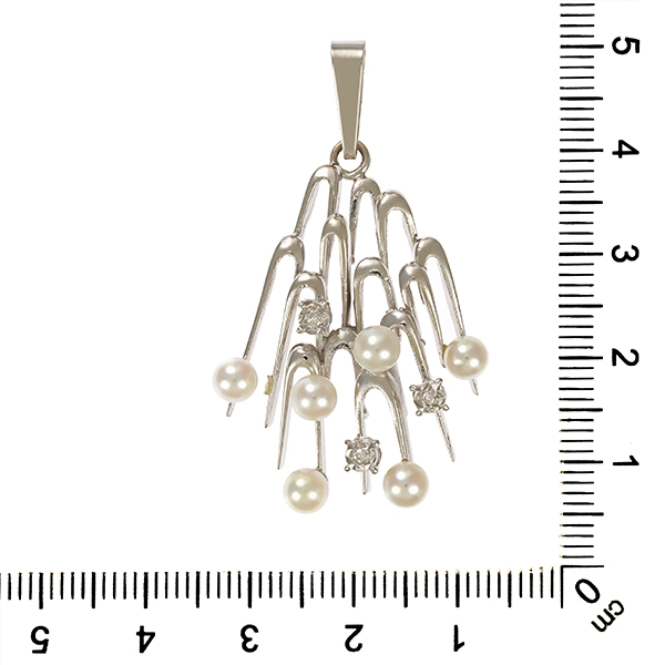 Anhänger, 14K, Weißgold, Diamanten, Perlen