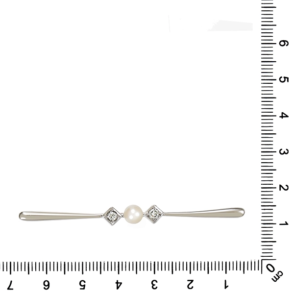 Brosche, 14K, Weißgold, Perle, Brillanten