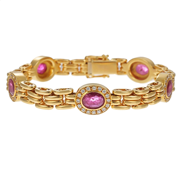 Armband, 18K, Gelbgold, Brillant, Rubin
