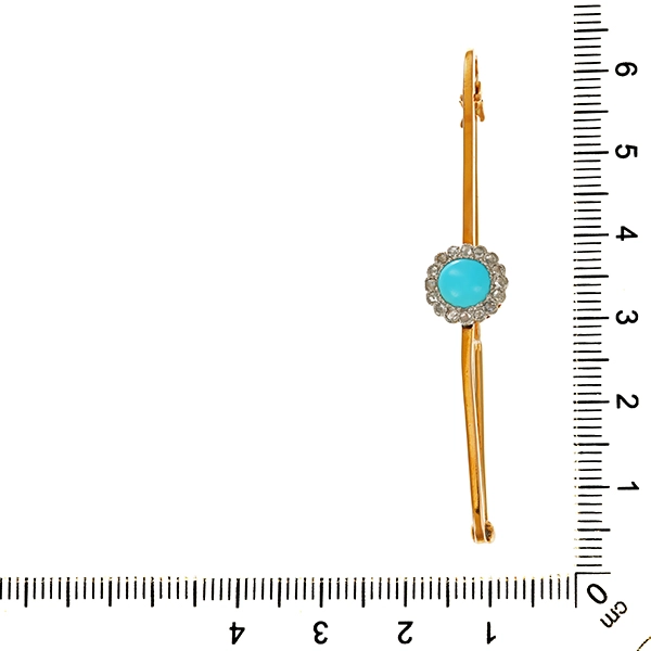 Brosche/Nadel, 14K, Gelb-/Weißgold, Türkis, Diamant