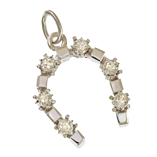 Anhänger, 14K, Weißgold, Diamanten, Hufeisen