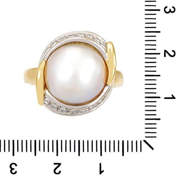 Ring, 18K, Gelb-/Weißgold, Mabeperle, Brillanten