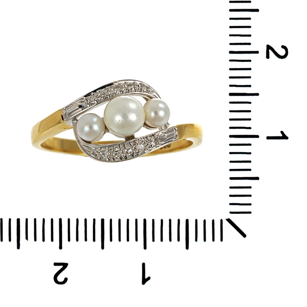 Ring, 14K, Gelb-/Weißgold, Perlen, Diamanten