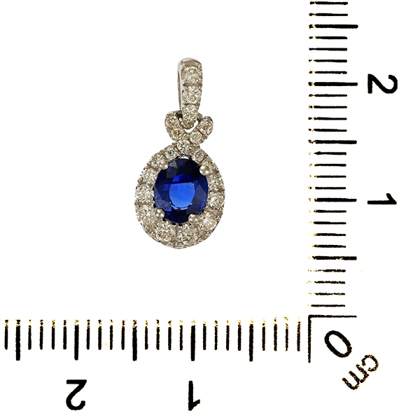 Anhänger, 14K, Weißgold, Saphir, Brillant