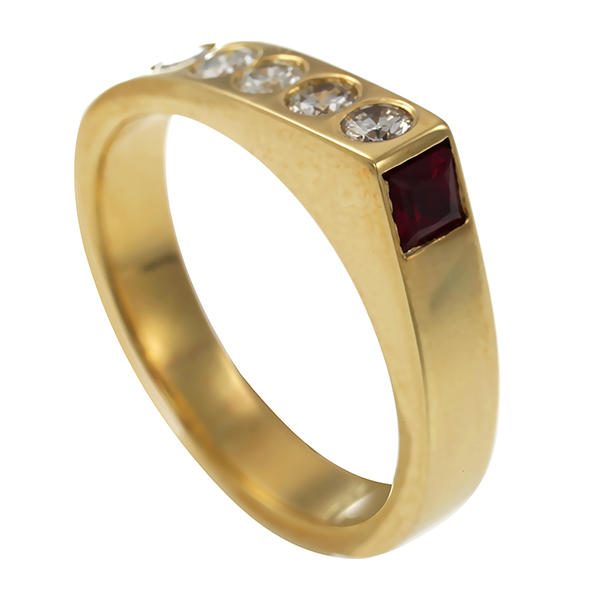 Ring, 14K, Gelbgold, Rubin, Brillanten