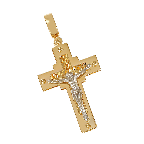 Anhönger, 14K, Gelb-/Weißgold, Kruzifix