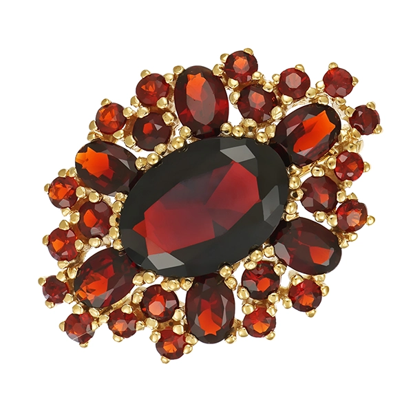 Brosche, 8K, Gelbgold, Granat
