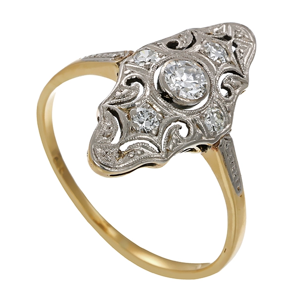 Ring, 14K, Gelb-/Weißgold, Diamant, Art Deco