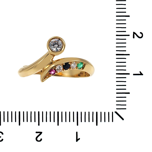 Ring, 14K, Gelbgold, Smaragd, Rubin, Saphir, Zirkonia