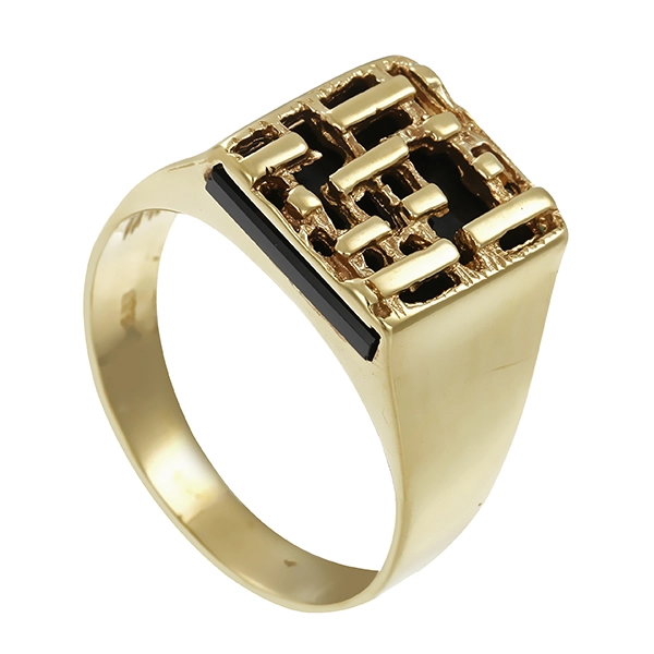 Herrenring, 8K, Gelbgold, Onyx