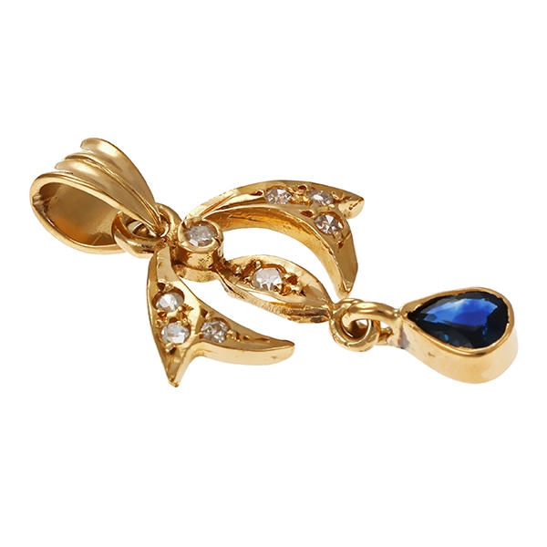 Anhänger, 18K, Gelbgold, 8 Diamanten, 1 Saphir