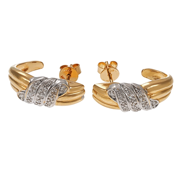 Steckcreolen, 14K, Gelb-/Weißgold , Diamanten