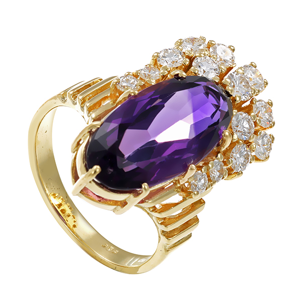 Ring, 14K, Gelbgold, Amethyst, Brillanten, U51