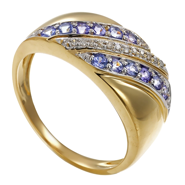 Ring, 9K, Gelbgold, Tansanit, Diamant