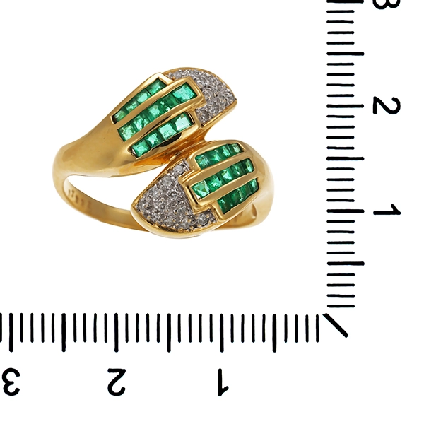 Ring, 18K, Gelbgold, Smaragde, Diamanten