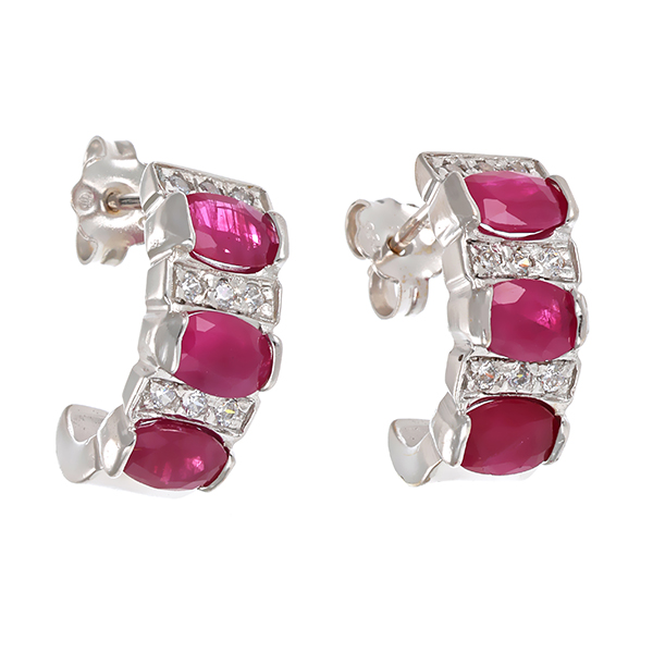 Ohrringe, 18K, Weißgold, Rubin, Zirkonia