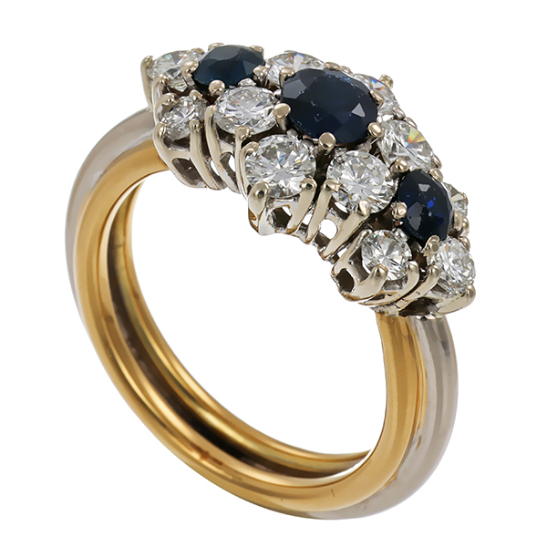 Ring, 14K, Gelb-/Weißgold, Brillanten, Saphire