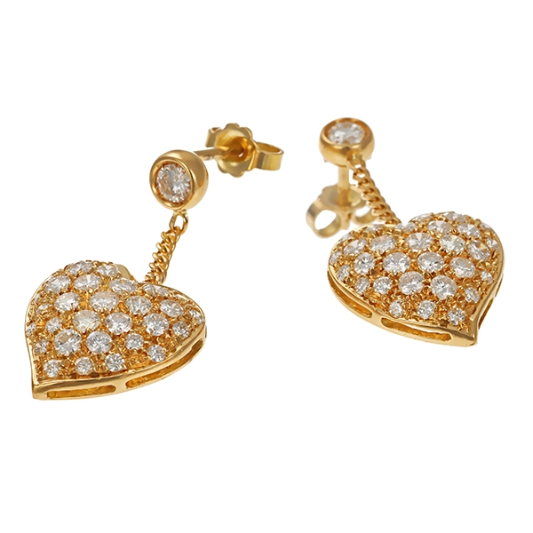 Steckhänger, 14K, Gelbgold, Brillanten, Herzen