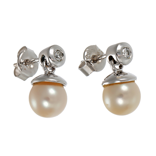 Steckhänger, 14K, Weißgold, Perlen, Brillanten