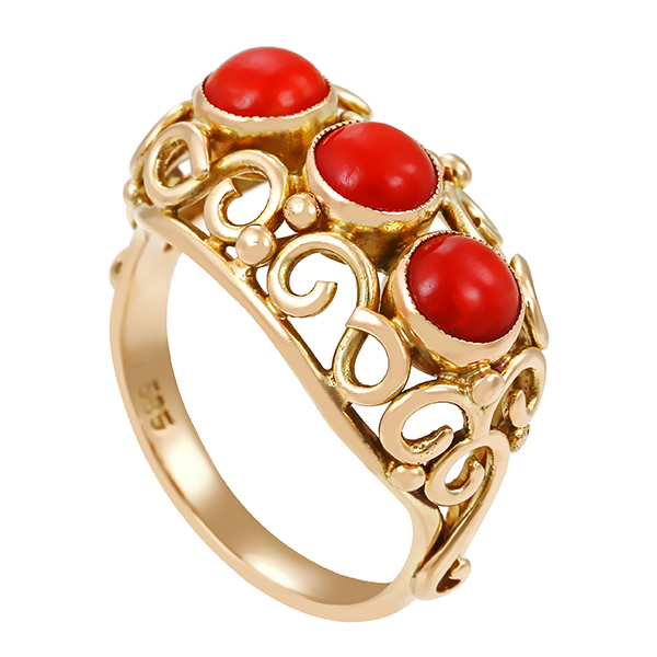 Ring, 14K, Gelbgold, Koralle