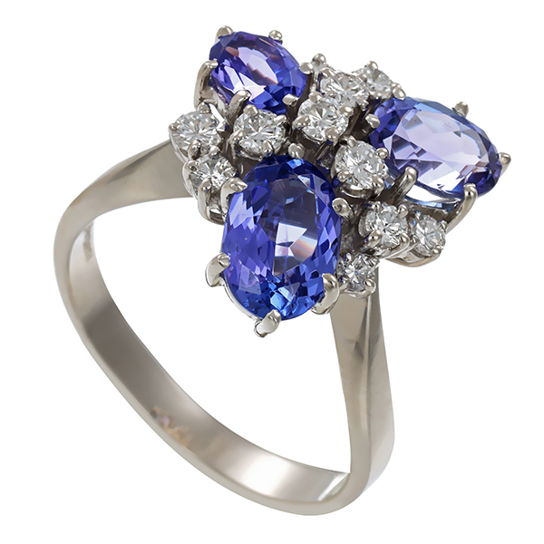 Ring, 18K, Weißgold, Tansanite, Brillanten
