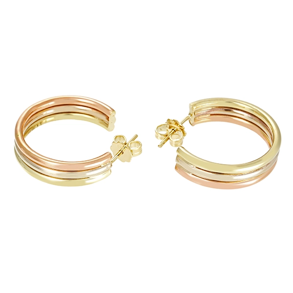 Steckcreolen, 14K, Rot-/Weiß-/Gelbgold